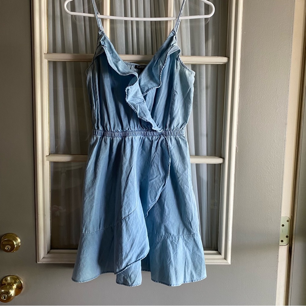 Express Blue Chambray Ruffle Sundress